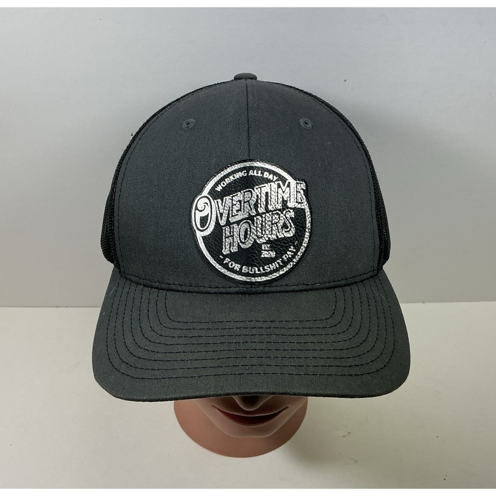 Overtime Hours For Bull Pay Hat Gray Black Logo Mesh SnapBack One size